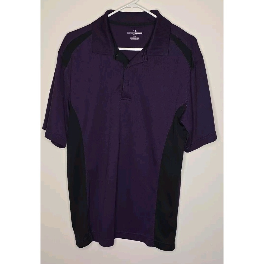 Grand Slam Golf Polo Shirt Purple Black ColorBlock Breathable Button Up Collar